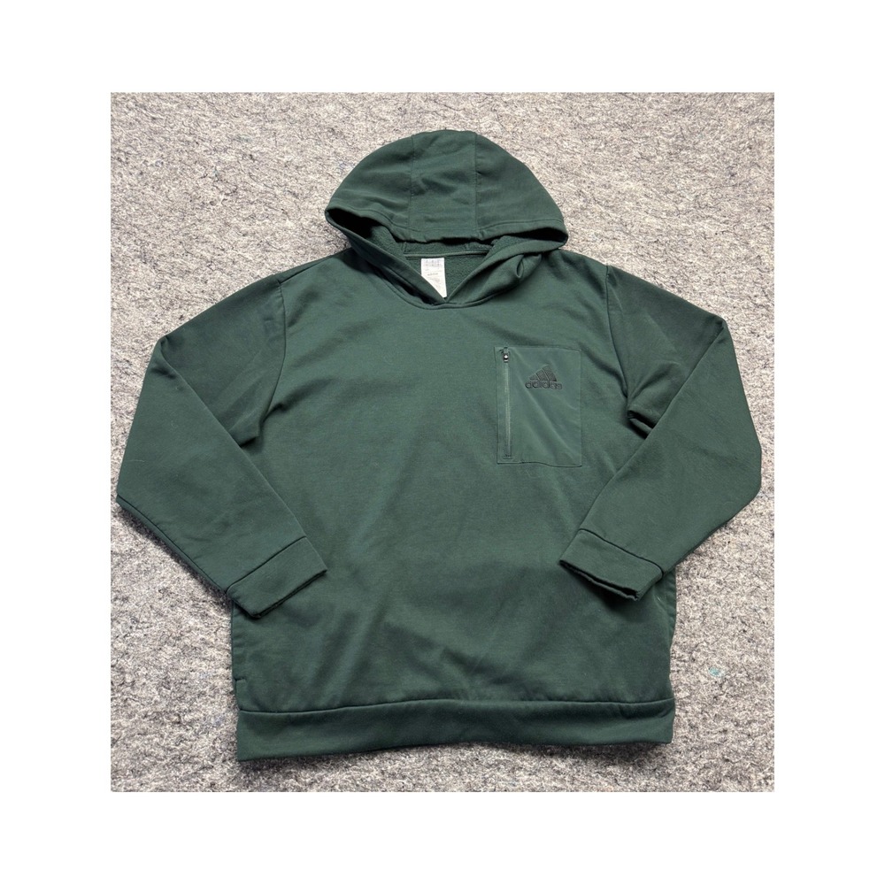 Adidas Mens XL Forest Green Fleece Pullover Hoodie Zip‎ Chest Pocket JG8148